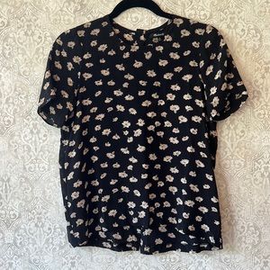 Madewell floral silk black and cream button-up back blouse, size XS